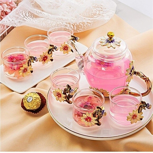 Glass teapot Beautiful Enamel Crystal Daisy Glass Teapot for Hot & Cold - Picture 2 of 13